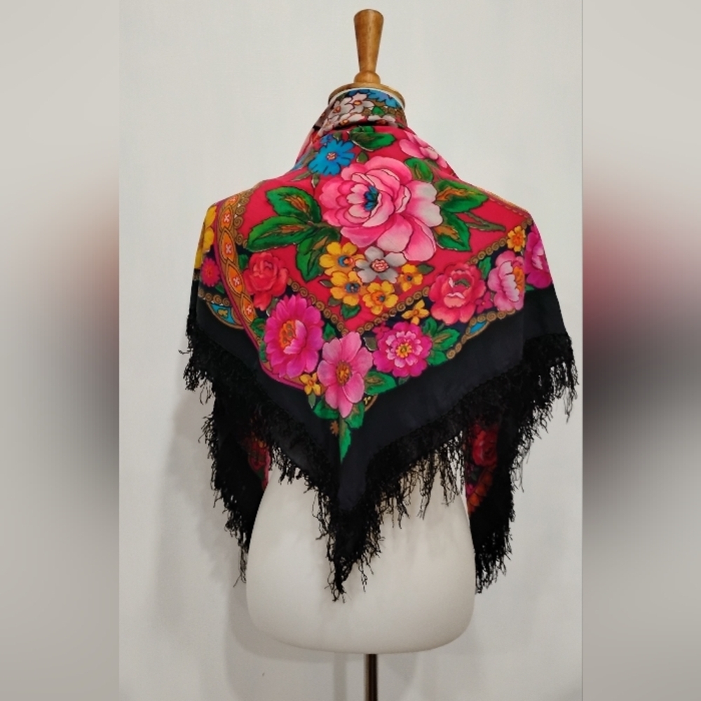 VINTAGE MULBERRY SILK FLORAL SCARF - Picture 5 of 7